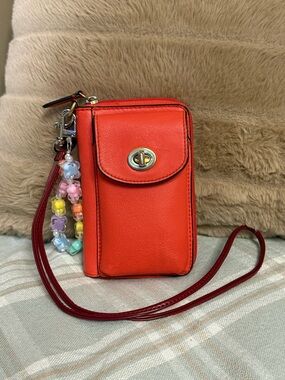 Coach Leather Turnlock Universal Zip Wallet Crossbody in Vermillion